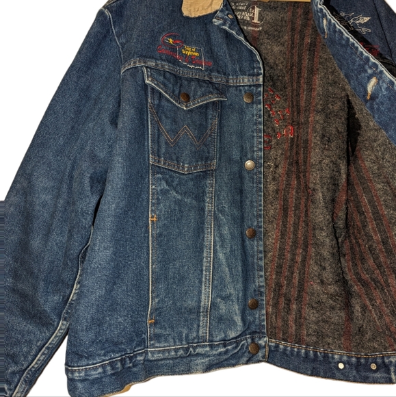 Wrangler Blanket Lined Corduroy Collar Rodeo Panhandle Texas Custom Denim Jacket - Picture 5 of 10